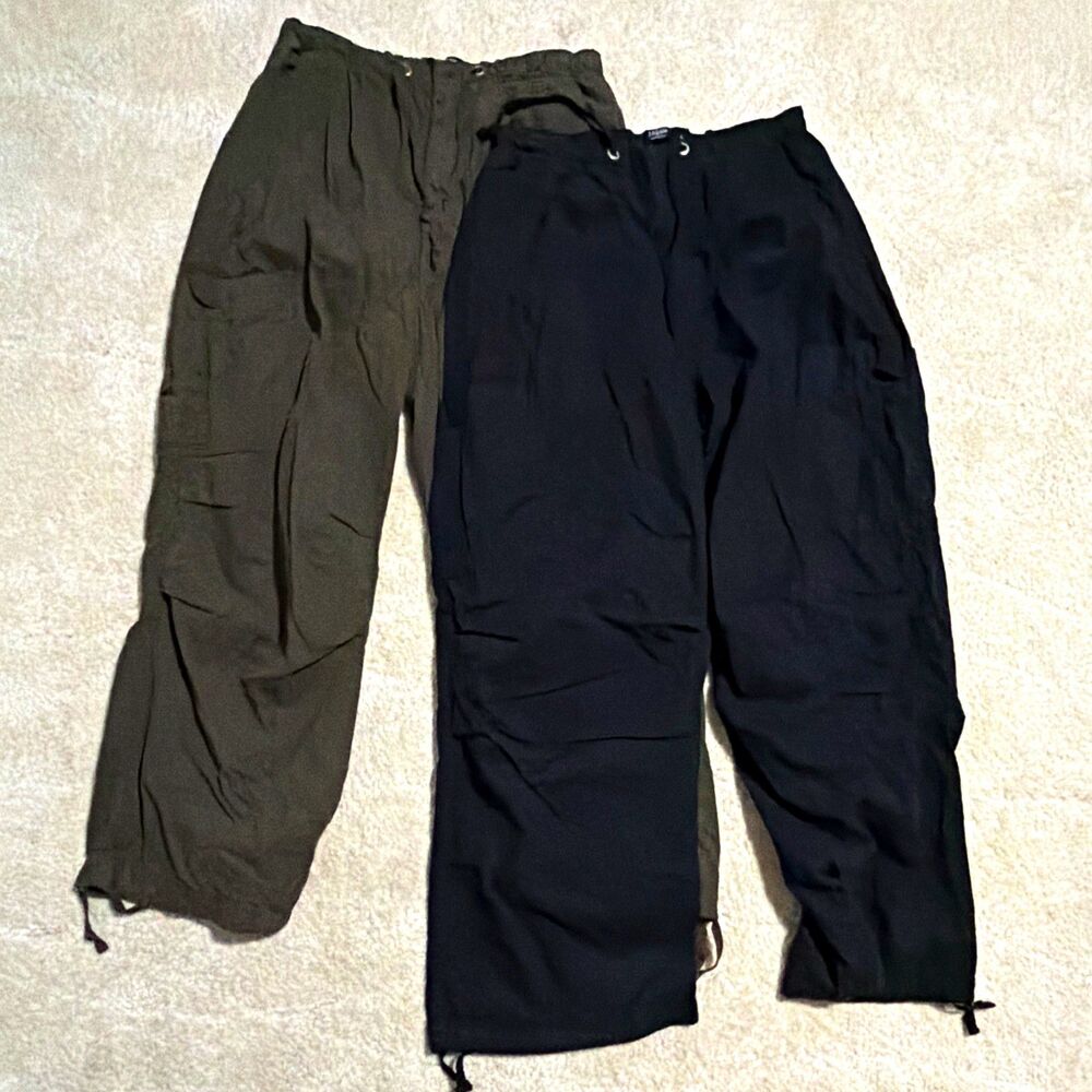 Lot of 2 JADED London Parachute Pants Black Green Small Elastic Waistband